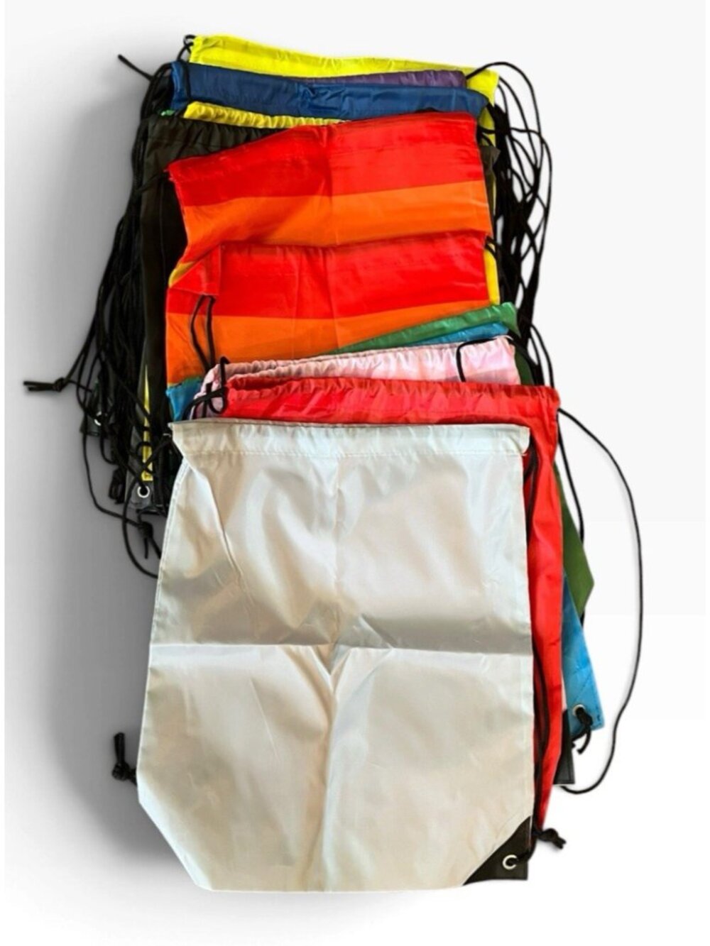 Lot of 18 Drawstring Backpacks Cinch Sacks Gym Sports Various Colors